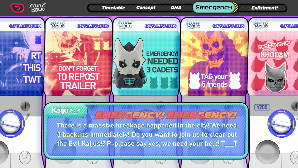 [ FILE 07 ╱ EMERGENCY. ]

TYPE: Daikaiju.
FORTITUDE: 8.7.

An even massive breakage happened in the city. We, the defense force, are in need of 2 backups immediately. The requirements will be mentioned below. Any applicants will also be monitored before joining our troop.