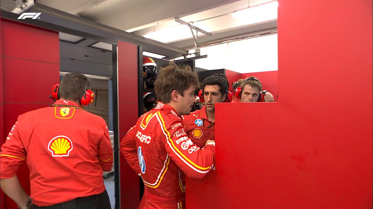 F1's tweet photo. Charles Leclerc is safely back in the Ferrari garage - his car shouldn't be too far behind 🔴

#F1 #HungarianGP https://t.co/i37fVX9hbY