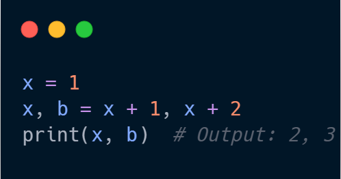 Python__Task's tweet photo. 🧵2/7: Simultaneous Assignment 📚
Consider this example:

Both x and b are assigned values simultaneously. The right-hand expressions are evaluated before any assignments are made. 🎯
#Python #Coding #100DaysOfCode #python_task https://t.co/xtzGrAfjS2