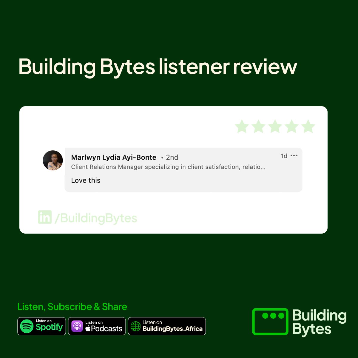 BuildingBytes's tweet photo. Here's what some of our cherished listeners had to say about the Building Bytes Podcast! ๐๏ธ
If you haven't streamed an episode yet, check us out at https://t.co/Zvby6r9pd1 or on Spotify. #BuildingBytesPodcast https://t.co/cbYbzfi5mT