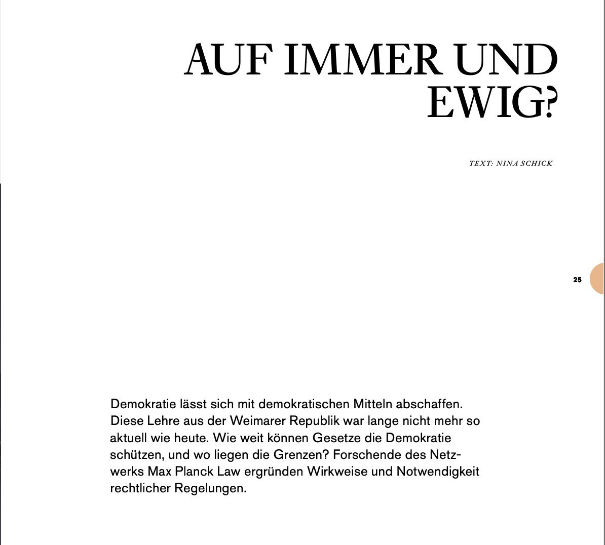 MPILheidelberg's tweet image. 📰⚖️ "Autokratie: Auf immer und ewig?"

In dem Artikel von Nina Schick bespricht #MPIL's @FlorianKriener die Gefahr zunehmender Autokratisierung, die Rolle der Justiz &amp;amp; warnt vor einer "Überregulierung" von Schutzmechanismen.

mpg.de/22172648/F001_…