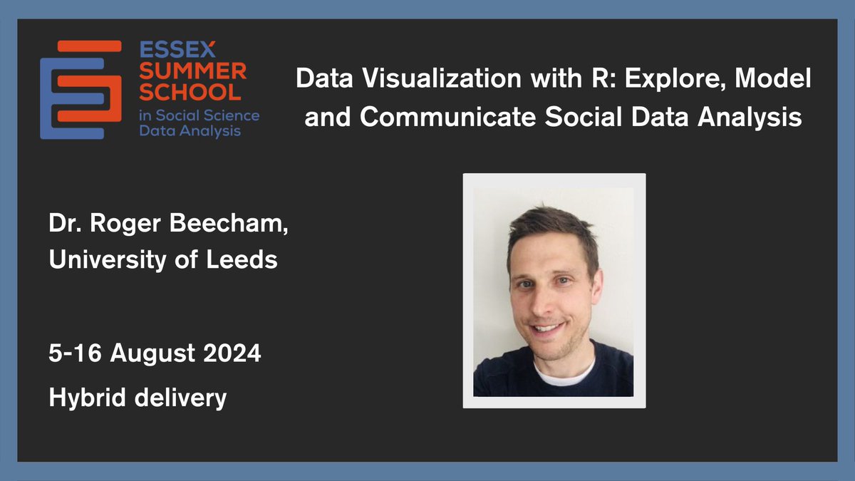 Essex Summer School - Social Science Data Analysis (@essexsumschool) on Twitter photo Our course with <a href="/rJBeecham/">Roger Beecham</a> teaches you how to explore structure in social science data using R statistical programming.
It'll equip you with the critical analysis, design and technical skills to analyse and communicate with data.
Find out more: bit.ly/4bPrPDg
#ESS2024 Our course with <a href="/rJBeecham/">Roger Beecham</a> teaches you how to explore structure in social science data using R statistical programming.
It'll equip you with the critical analysis, design and technical skills to analyse and communicate with data.
Find out more: bit.ly/4bPrPDg
#ESS2024