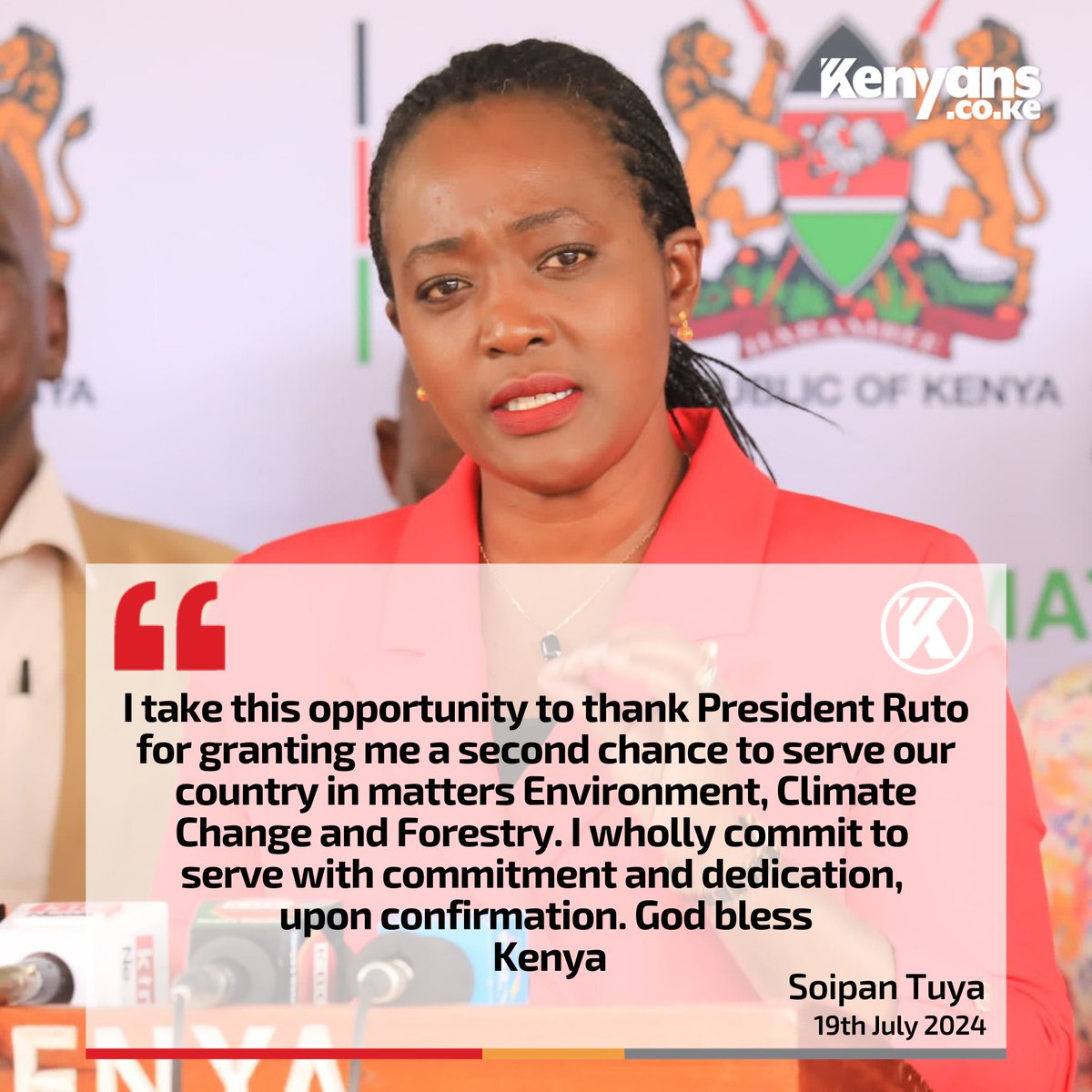I take this opportunity to thank President Ruto for granting me a second chance to serve our country - Soipan Tuya