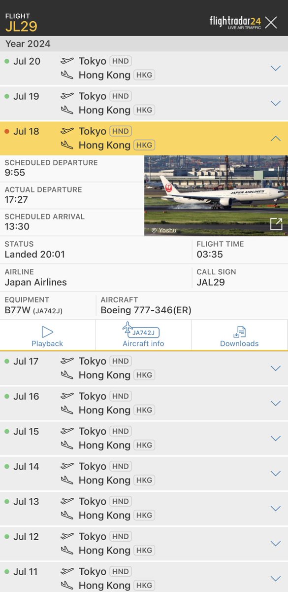 yoshu787's tweet photo. 一昨日は香港線が7時間半、昨日はバンコク線が8時間と台北線が7時間、それぞれ出発遅延しているJAL。
機材繰りがかなり深刻な状況にあるのでは？

#JL29
#JA742J
#JL33
#JA863J
#JL97
#JA876J https://t.co/qZLVh1djX0