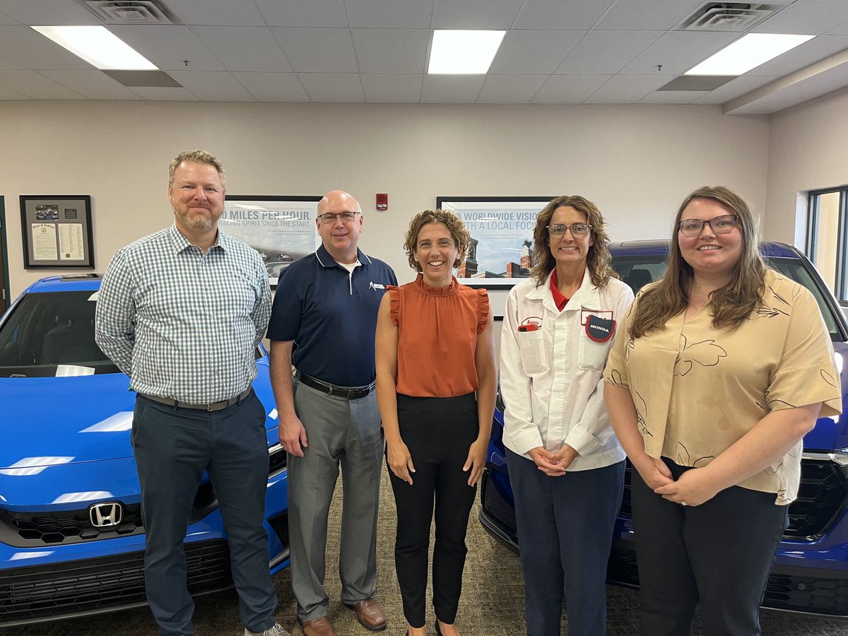 IndianaChamber's tweet photo. Our team members visited Honda Indiana in Greensburg this week and we offer a BIG CONGRATS as it celebrates 3 million vehicles made! We're grateful for Honda's ongoing contributions to the state's economy and the Decatur County area. 

We met with our board member Roxanna Metz (plant lead) and Jeff Reed (government & industry relations).