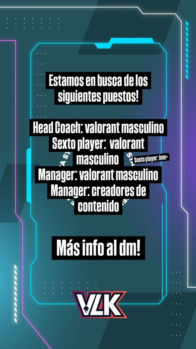 Si quieres formar parte de VULKAN e-Sports. Esta es tu oportunidad❤️‍🔥

Esperamos tu mensaje al privado🌋