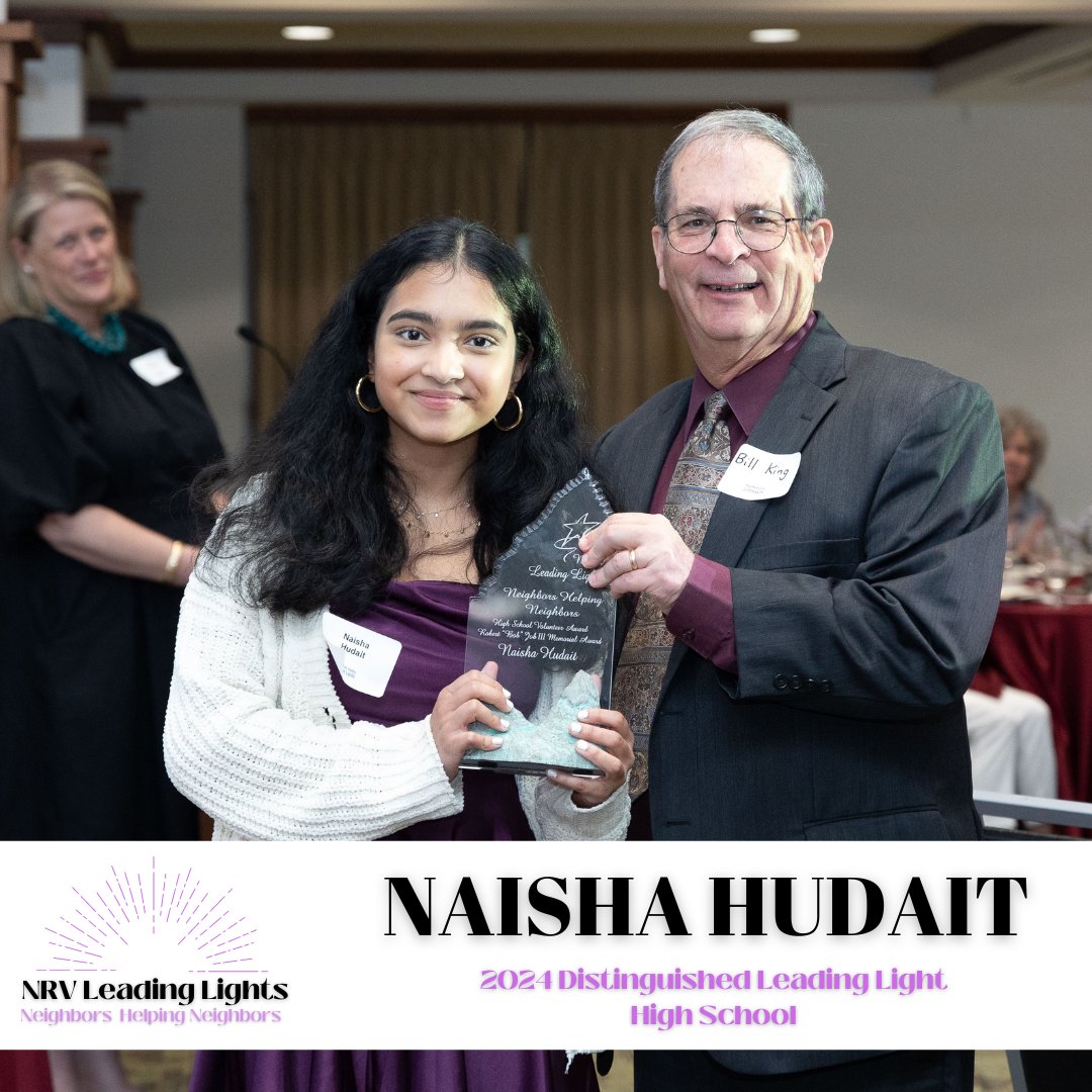 LeadingLightNRV's tweet photo. Congratulations to Naisha Hudait, 2024 high school Leading Lights Distinguished Volunteer (Robert “Bob” Job III Memorial Award)! Naisha volunteers with Warm Hearth and Letters for Rose and serves on the BHS Student Council Association. Thank you, Naisha! https://t.co/6kJu94lJXT