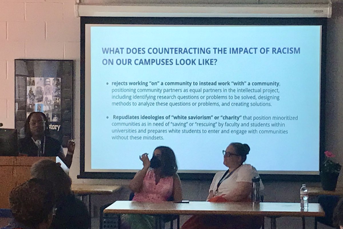 Learning from my colleagues Carlie Pierre, Megan Schumaker Murphy, and <a href="/roopikarisam/">Roopika Risam</a> about Anti-Racist Community Engagement here at <a href="/SalemState/">Salem State</a>’s HSI conference. Thinking about how a provost best champions and supports this work.