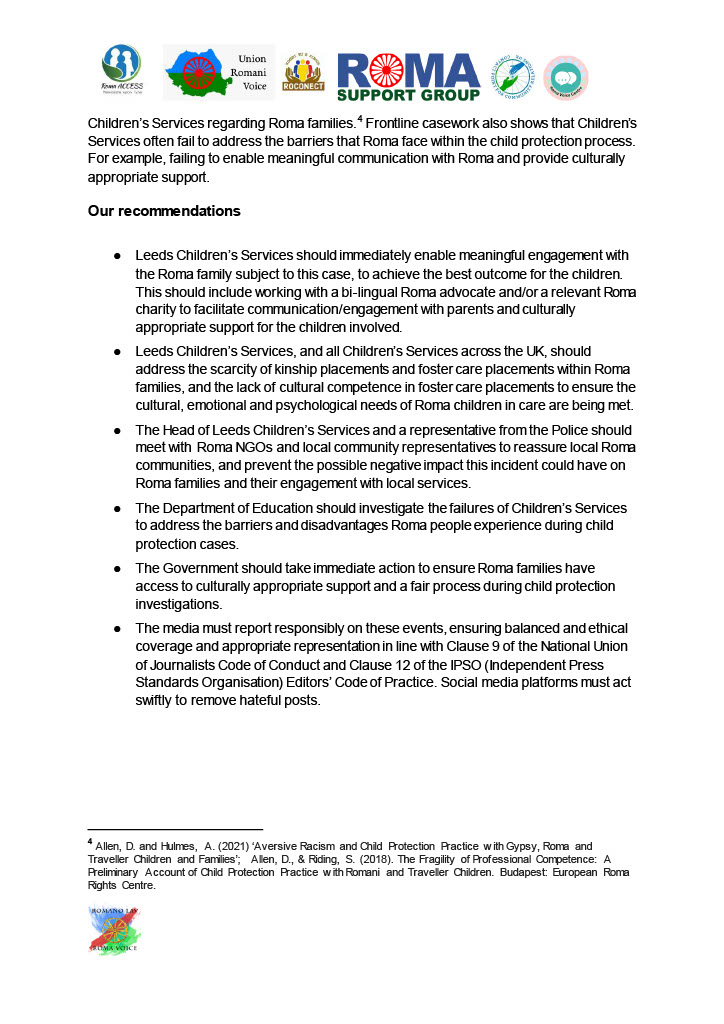 RomaSupport's tweet image. Statement from Roma charities, human rights organisations and groups supporting Roma on the incidents in #Leeds