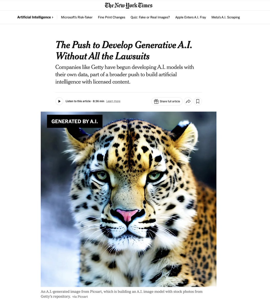 Generative AI is a powerful tool. Combined with Responsible AI we can create more positive societal impacts!

Check out <a href="/nytimes/">The New York Times</a> on the efforts from <a href="/GettyImages/">Getty Images</a> @PicsartAI <a href="/nvidia/">NVIDIA</a> and more. The cover photo is my favorite from one of our earlier models.
nytimes.com/2024/07/19/tec…