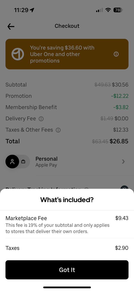 Ubbyba's tweet photo. @Uber just because you call the delivery fee something else, doesn’t make it not a delivery fee. #scam https://t.co/BtpO7dXvrz
