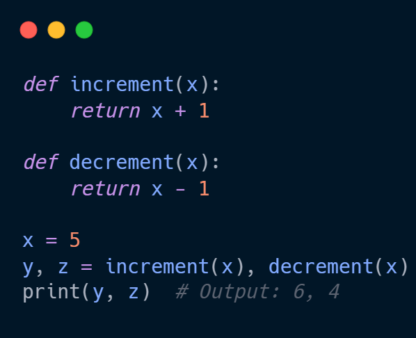 Python__Task's tweet photo. 🧵7/9: Working with Functions 
Simultaneous Assignment:
#Python #Coding #100DaysOfCode #python_task https://t.co/U0Dh1YQ073