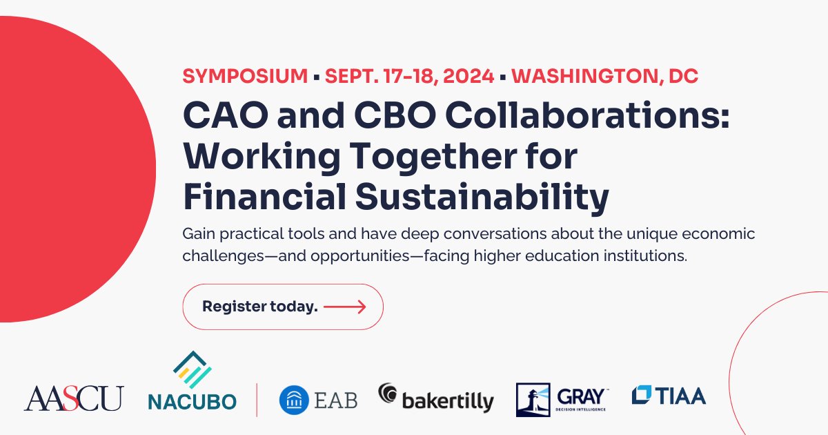 AASCU &amp; <a href="/NACUBO/">NACUBO</a> will host CAO and CBO Collaborations: Working Together for Financial Sustainability Symposium. Gain practical tools &amp; engage in deep conversations about the unique economic challenges &amp; opportunities facing #highered bit.ly/3W8Ihsl #ASMDenver24