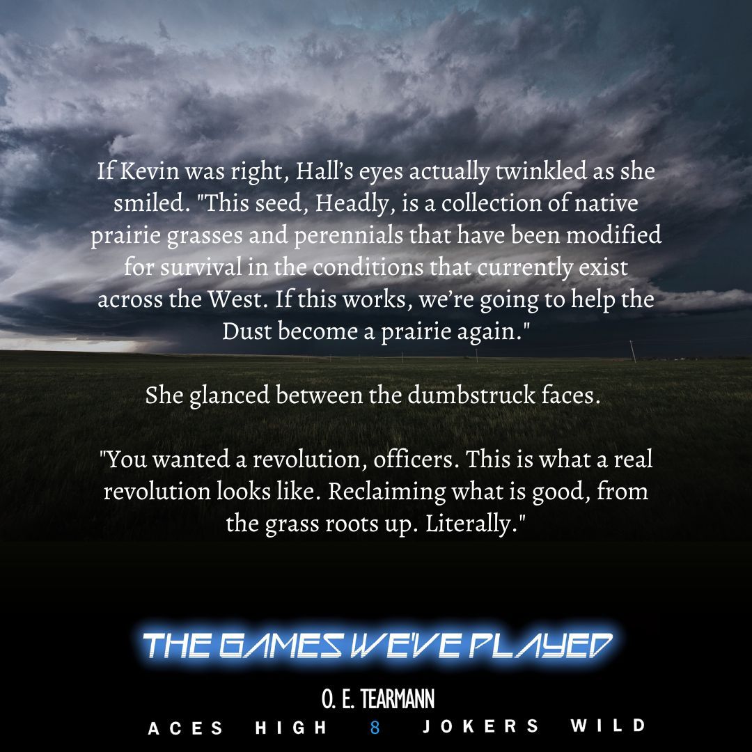 AmphibianPress's tweet photo. "If this works, we’re going to help the Dust become a prairie again."
She glanced between the dumbstruck faces. "You wanted a revolution, officers. This is what a real revolution looks like. Reclaiming what is good, from the grass roots up. Literally."

https://t.co/5uUie8k7to https://t.co/66WC9c7xtn