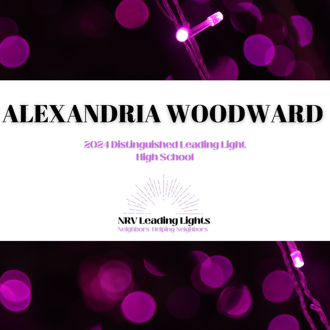 LeadingLightNRV's tweet photo. Congratulations to Alexandria Woodward, 2024 high school Leading Lights Distinguished Volunteer! Alexandria volunteers with the June Bug Center for 20 hours each week and has been doing so for the last three years. Thank you, Alexandria! https://t.co/IwuP91efBC