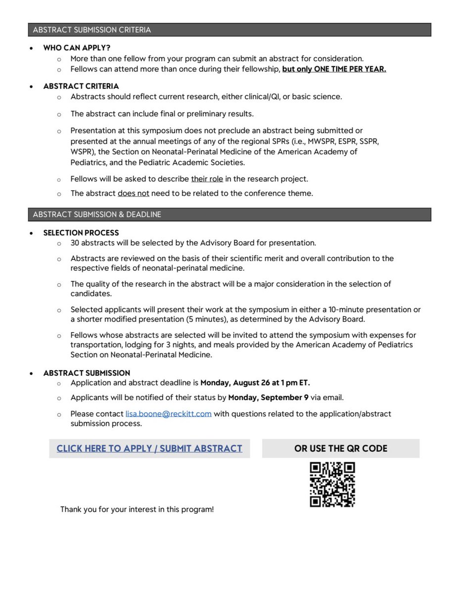 📣 Calling all fellows! Submit your abstract by August 26th for the 105th Perinatal &amp; Developmental Medicine Symposium! 
If your abstract is selected, expenses for transportation, lodging for 3 nights, and meals will provided by the AAP SONPM!

Link to submit 👇 

#neotwitter