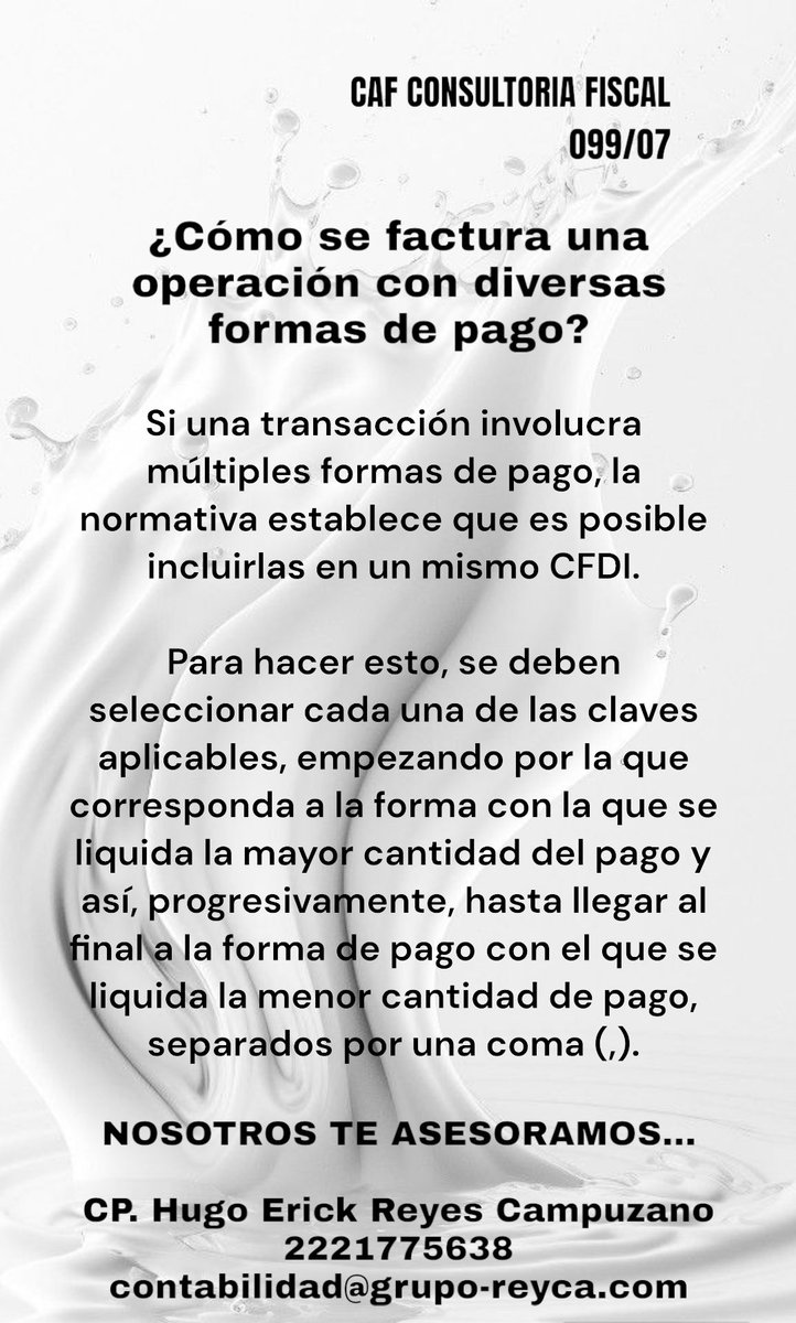 ReycaAgua's tweet photo. NOSOTROS TE ASESORAMOS
CP. Hugo Erick Reyes Campuzano
2221775638
contabilidad@grupo-reyca.com https://t.co/UtceJaqVtY