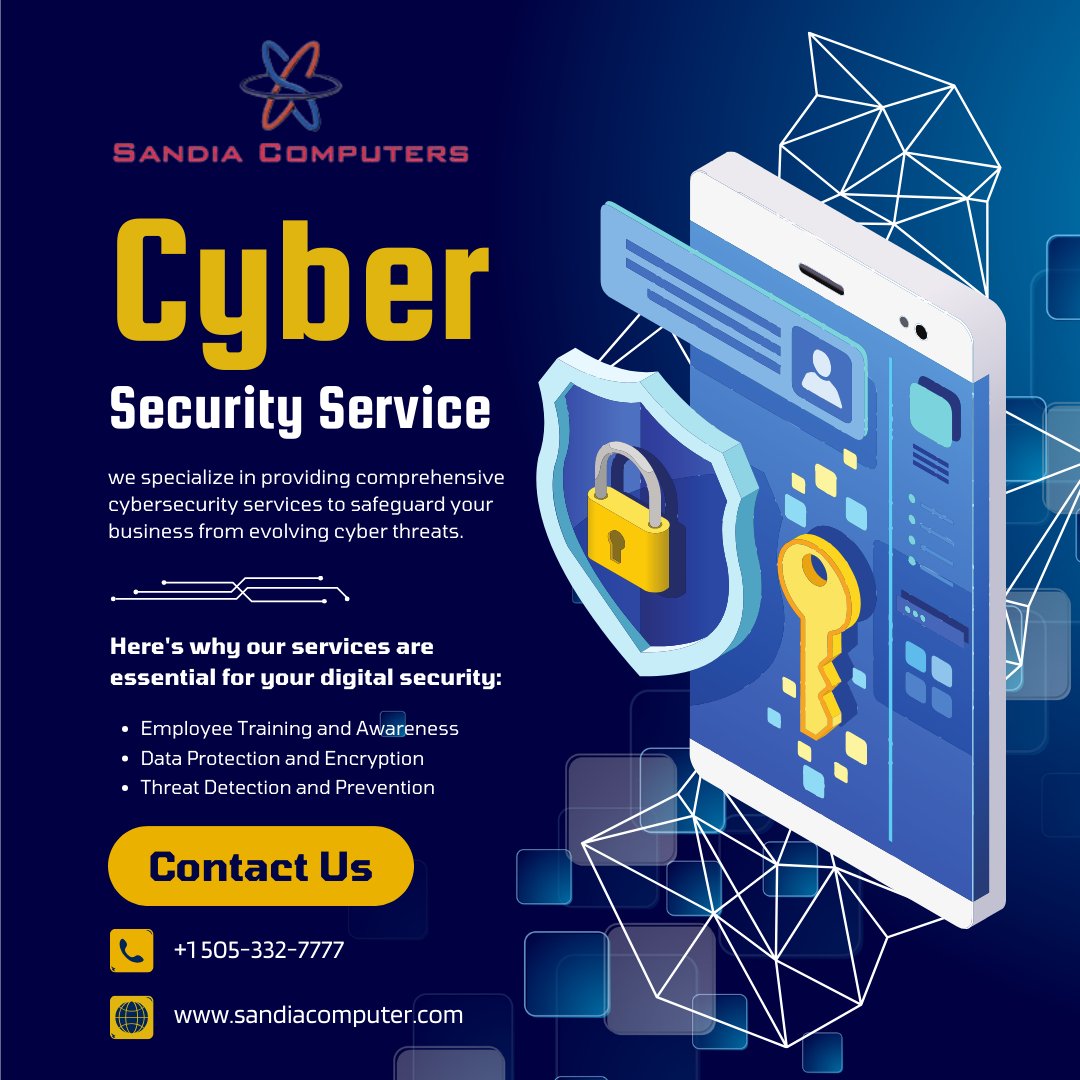 sandiacomp's tweet photo. At Sandia Computers, we specialize in providing comprehensive cybersecurity services to safeguard your business from evolving cyber threats. From advanced threat detection to robust data protection, our expert team has you covered. 🛡️
https://t.co/c8ci4EhjYY

#Cybersecurity https://t.co/SibLN1CXPx