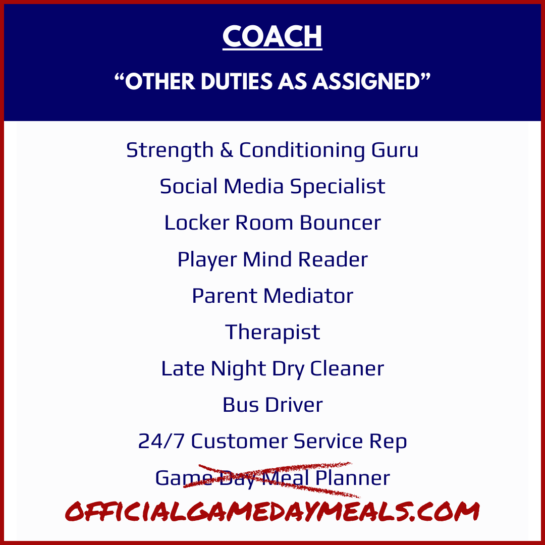 TheGamedayMeals's tweet photo. Coaches wear many hats: strategist, motivator, mentor, and more. 🧢✨ It's a demanding role, but the impact you make is invaluable. Let Gameday Meals help you shorten your to-do list and focus on what matters most! #GamedayMeals 

https://t.co/XR17oJFXaC https://t.co/knCwn9AOJC