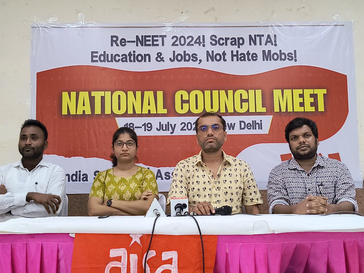 AISA_tweets's tweet photo. "Students from all over the country will march to the Parliament demanding scrapping of #NTA and resignation of callous education minister Dharmendra Pradhan" ~ JNUSU President 

Students of the country to raise banner against NTA! AISA to Hold 'Parliament March' on August 9th! https://t.co/DwRCFNS9o7