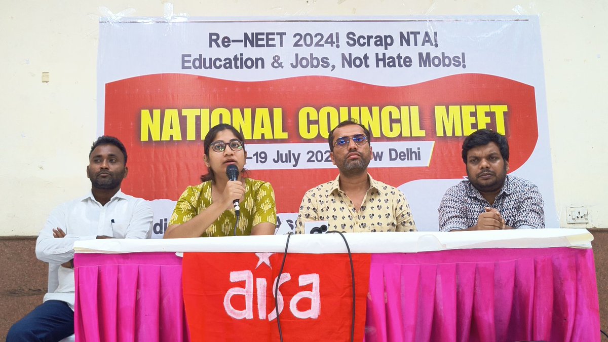AISA_tweets's tweet photo. "Students from all over the country will march to the Parliament demanding scrapping of #NTA and resignation of callous education minister Dharmendra Pradhan" ~ JNUSU President 

Students of the country to raise banner against NTA! AISA to Hold 'Parliament March' on August 9th! https://t.co/DwRCFNS9o7