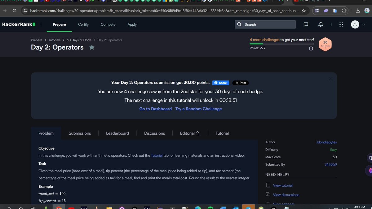 ekojoecovenant's tweet image. #HackerRank
Day 2: Java Operators
🎉🎉

#30DayofCode #CodeNewbie