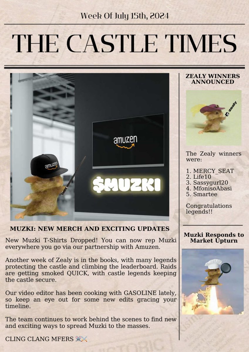 Muzkicto's tweet photo. 🗞️ The Castle Times - week of July 15th 🗞️ 

⚔️🐭 MOUSE STAYS IN 🐭⚔️ https://t.co/vNMoIkzoNH