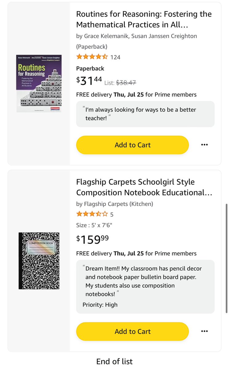 Hello! 📌4️⃣📌

I have a 5 item list!

Any help to #clearthelist is greatly appreciated.
I’d love to get $10 donations for my dream item if possible. Or pencils!
Will you help??
#teacherwislist
Please &amp; thank you!

👋🏼I’m Kristi
✏️6th grade
✏️Title I
amazon.com/hz/wishlist/ls…