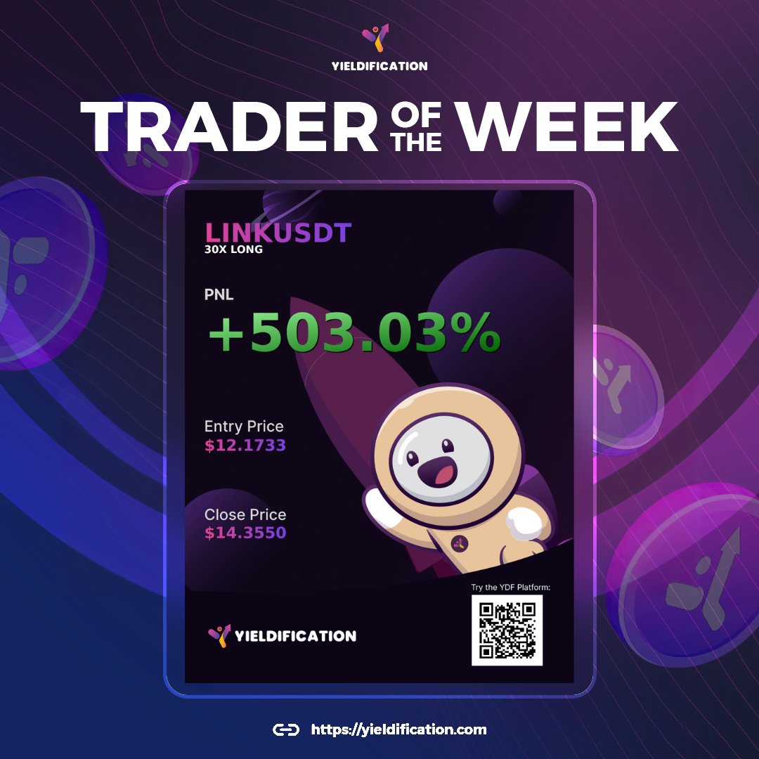 yieldification's tweet photo. Congrats to our Trader of the Week! 

Achieving a staggering +503.03% PNL on a Chainlink long with 30x leverage! 

Your skill and strategy are truly impressive. Keep up the great work! 

 #DeFi #Yieldification #CryptoTrading #Chainlink https://t.co/sNznr3ZUbh