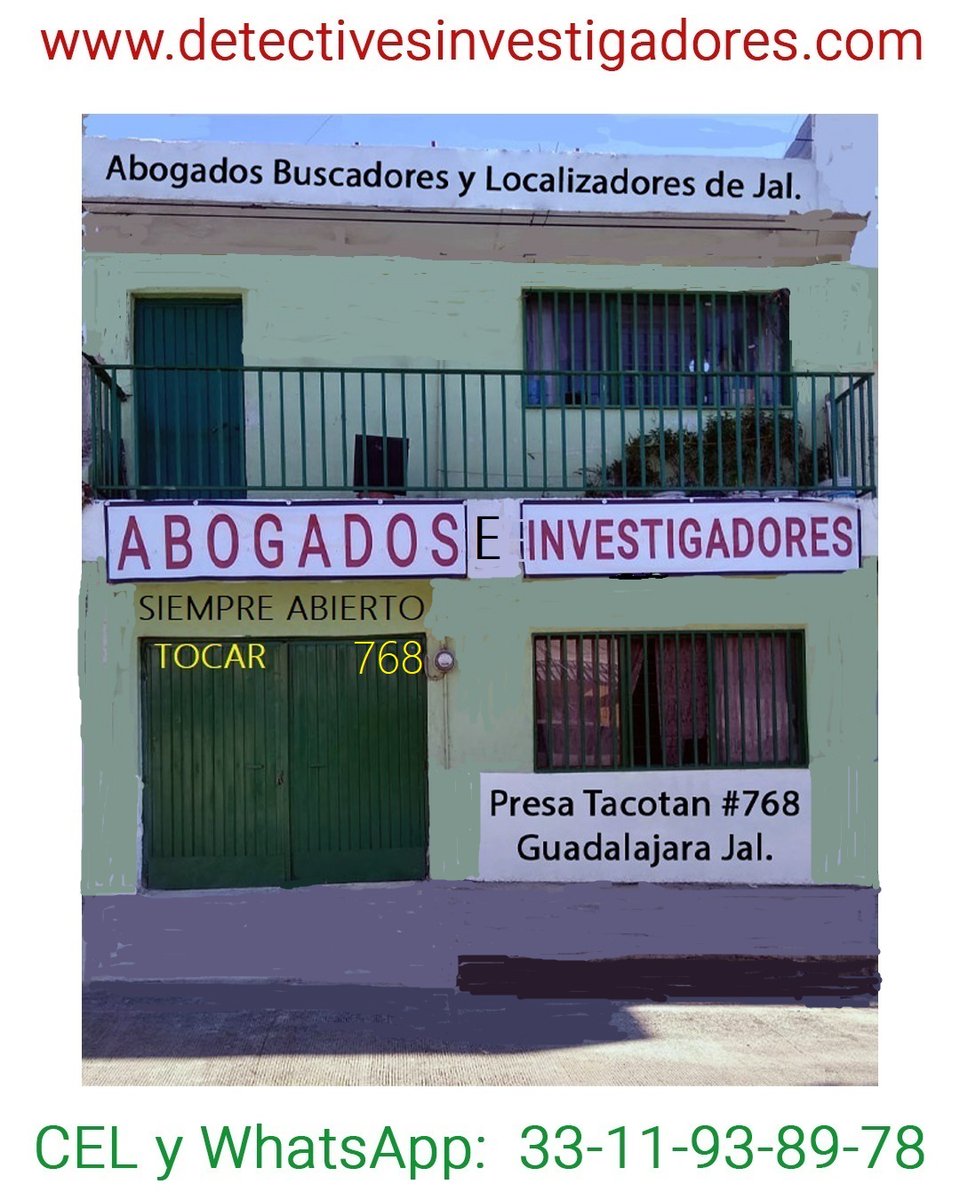 …::: WhatsApp 33-11-93-89-78 :::…

detectivesinvestigadores.com
Email: abodet007@outlook.com

#investigaciones
Investigación y Vigilancia de Parejas, novio, marido o concubina, con fotos, videos y grabaciones.

#Localizaciones
Localización y ubicación de personas en general