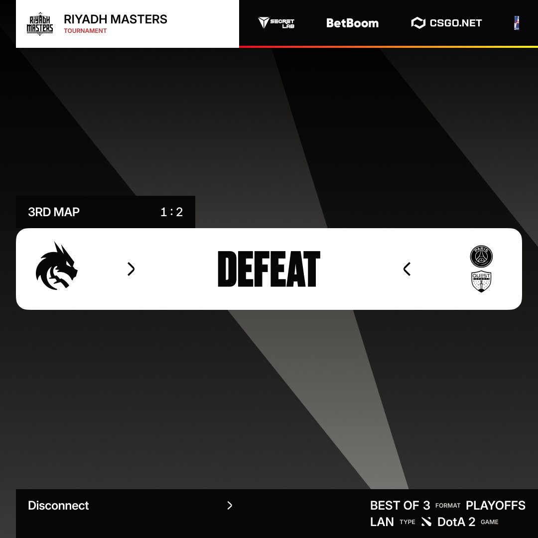 Team__Spirit's tweet image. 1-2 vs. @PSGQuest. 

This is the end of the road for us at the #RiyadhMasters. 
Thanks for cheering.