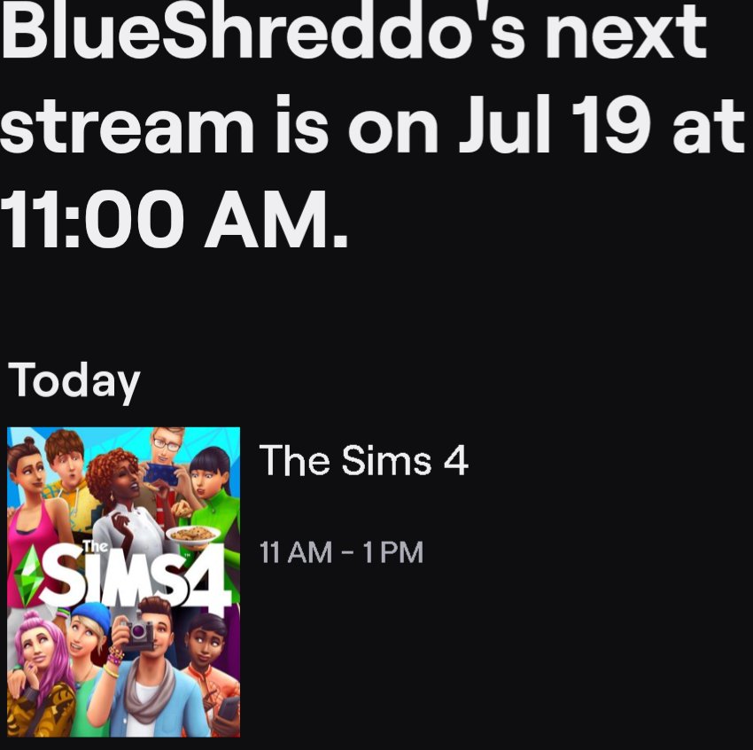 blueshreddo's tweet photo. The rest of my stream schedule is updated! (: CST

#blueshreddo #twitchaffiliate #sims4 #smallstreamer #animalcrossingnewhorizons #donkeykongcountry #throwbackthursday #twitchstreamer 

https://t.co/nWtOCz5b2H https://t.co/BmgHTGAwO9