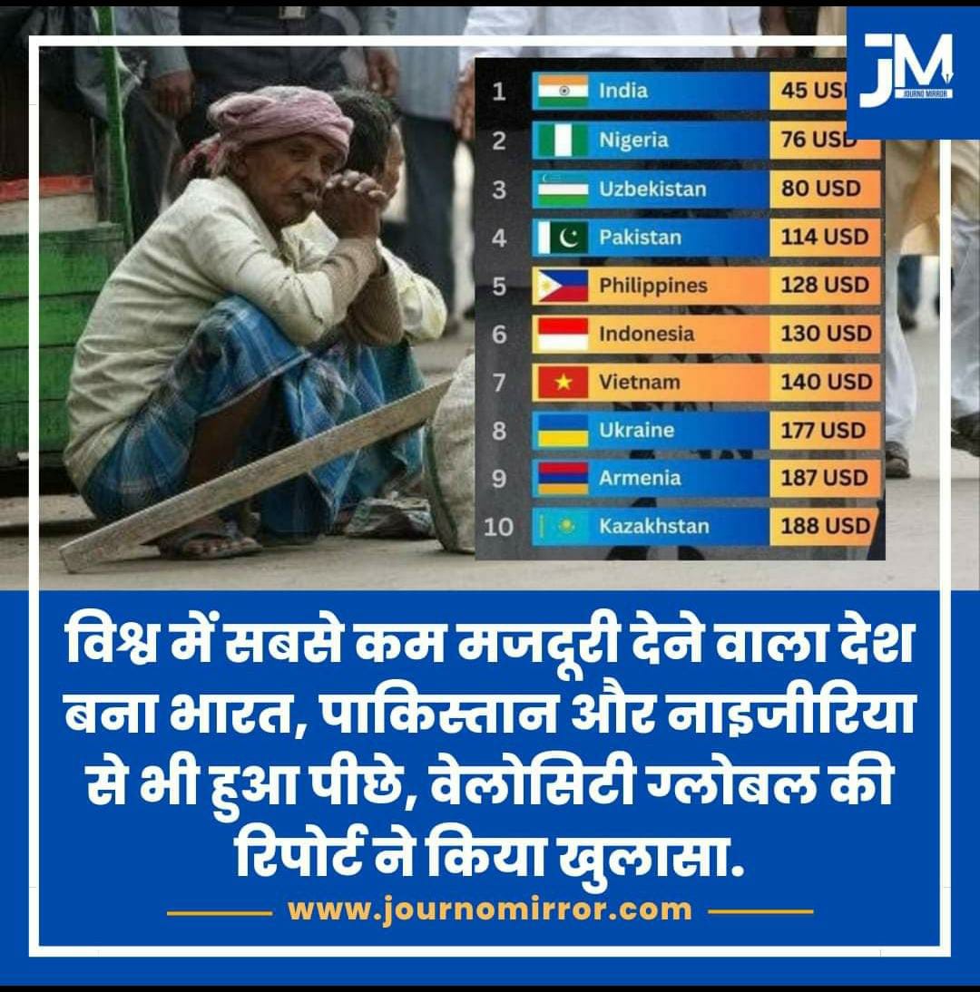 बधाई सभी भारतवासियों को,अंततः हमारे अत्यंत महत्वाकांक्षी,प्रतिदिन 18 घंटे कार्य करनेवाले,परम तेजस्वी प्रधान सेवक अजैविक महामानव मोदी जी के अति कुशल नेतृत्व,अथक परिश्रम व निरंतर प्रबल प्रयासों के परिणामस्वरूप भारत ने सबसे कम मज़दूरी देने में प्रथम स्थान प्राप्त कर ही लिया ।