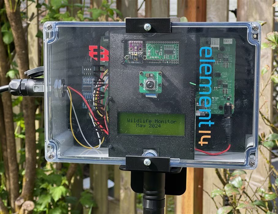 E14Community's tweet photo. "The inspiration for my project was a bifacial solar panel that I received as a Christmas present. The project is a solar-powered wildlife monitor that can run standalone 24/7 outdoors." https://t.co/zVB48pEAxE #ExperimentingWith @hammondmfg #ExtremeEnvironments https://t.co/UO6tYjhxVH