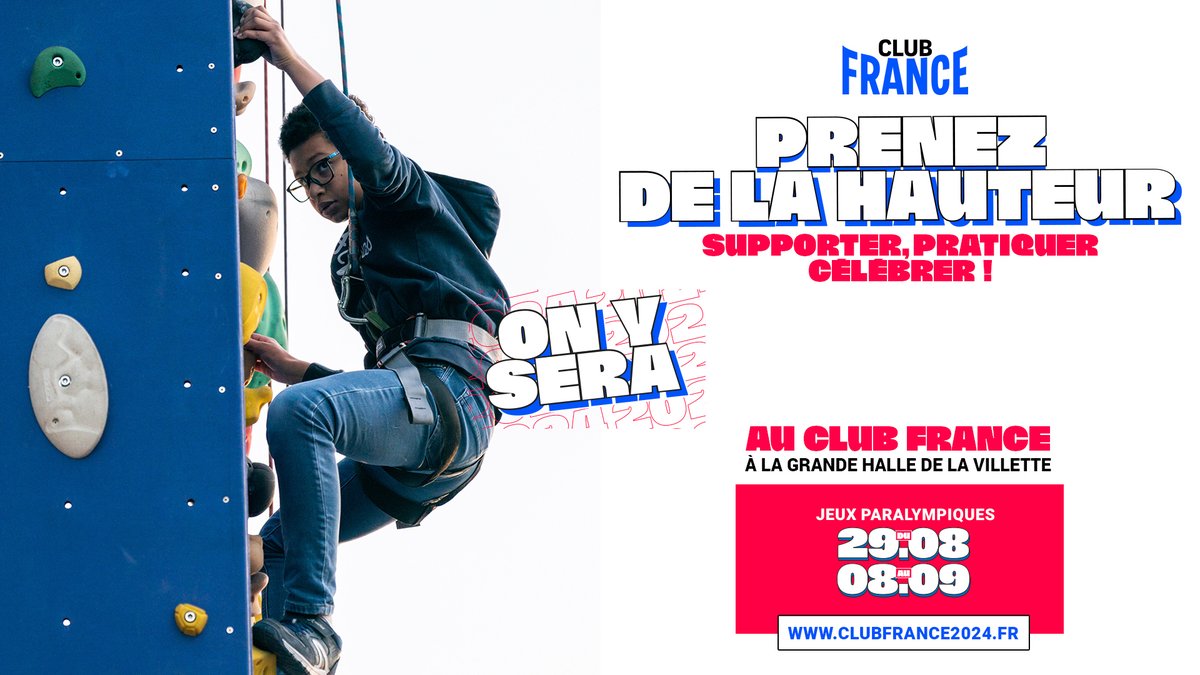 FRAparalympique's tweet photo. Comme de nombreuses fédérations présentes au #ClubFrance, la @FFME_officiel vous fera découvrir la para escalade, discipline qui fera son entrée au programme des Jeux Paralympiques de @LA28 🧗

🎟️ Réservez gratuitement vos places sur https://t.co/IZikLRUcBG https://t.co/gDllzLqAAX