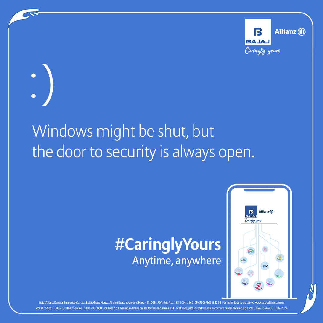 bajajgeneral's tweet photo. Rebooting may be out the window, but care and security is in 💙
#CaringlyYours #ForwardKaroCare #WindowsOutage https://t.co/DfaOjCHFZt
