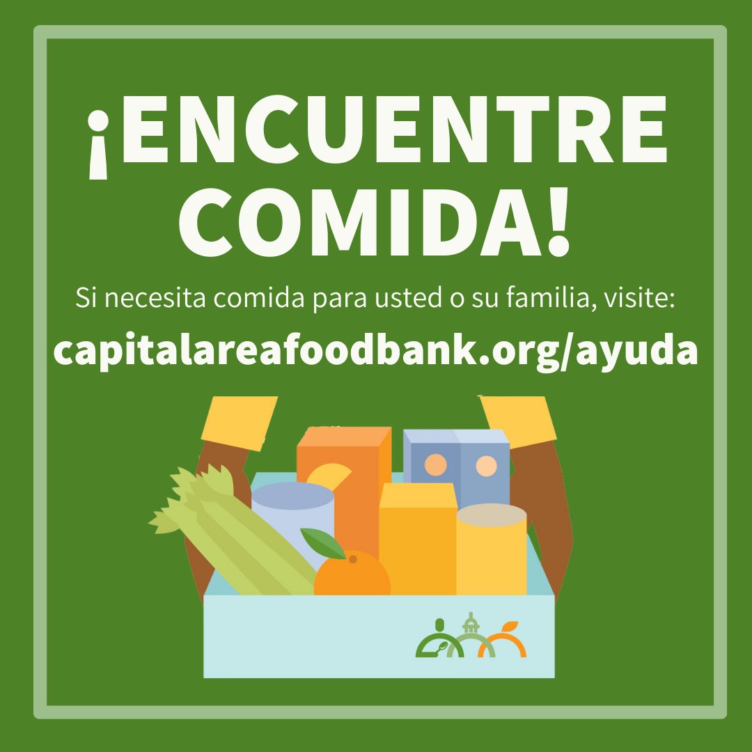 To better serve our Spanish-speaking neighbors, we've launched our Get Help page in Spanish.
 
Help us spread the word and ensure that everyone is connected to the resources they need!
 
Si necesita comida para usted o su familia, visite: capitalareafoodbank.org/ayuda