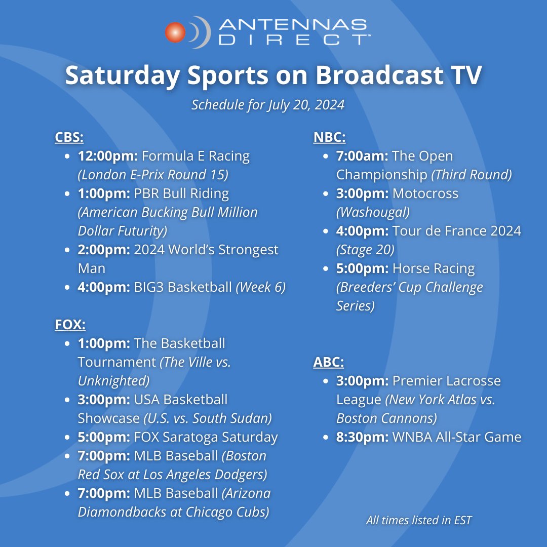 Antennasdirect's tweet photo. Watch the hottest sporting events this weekend live and for FREE with your TV antenna! #freeTV #freesports #TVantenna #CBS #ABC #FOX #NBC https://t.co/X4fWk6RpxC