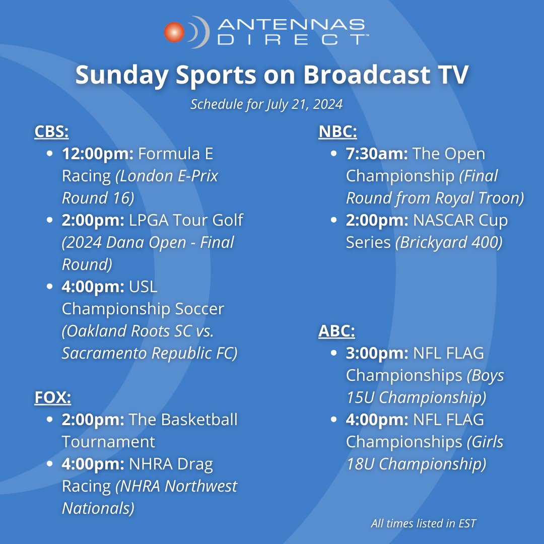 Antennasdirect's tweet photo. Watch the hottest sporting events this weekend live and for FREE with your TV antenna! #freeTV #freesports #TVantenna #CBS #ABC #FOX #NBC https://t.co/X4fWk6RpxC