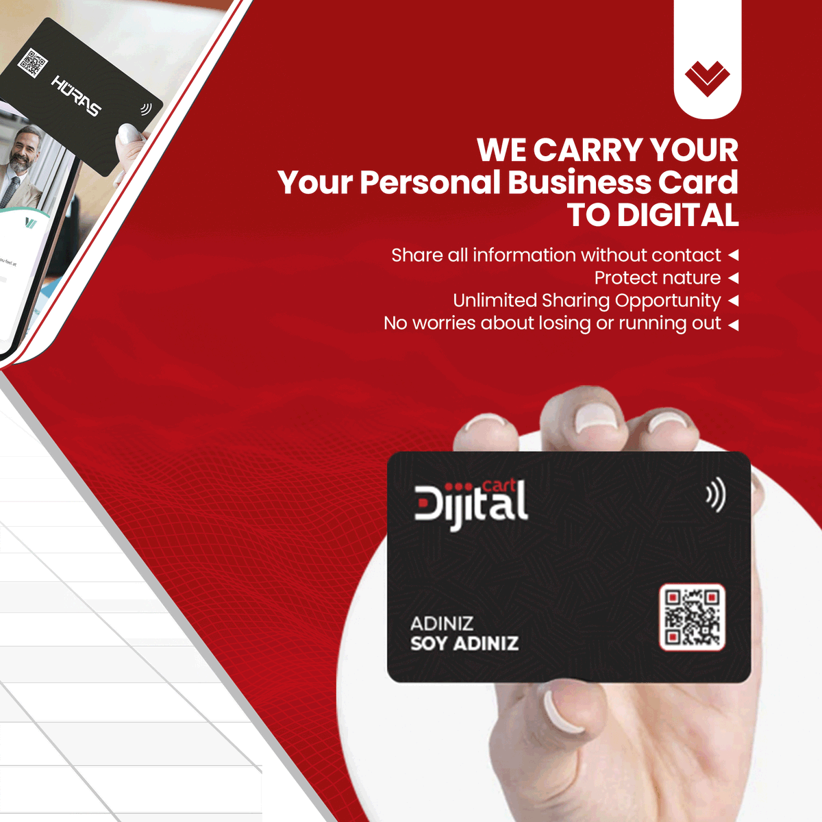 DigitalCar44881's tweet photo. Artık kartvizitlerinizi dijital ortama taşımanın zamanı geldi! Temassız paylaşım imkanı, doğayı koruma çabası ve sınırsız paylaşım özgürlüğü ile kişisel kartvizitinizi yeniden tanımlıyoruz.

#Dijitalİletişim #NFCkartvizit #inovasyon #İşDünyası #dijitalkart #dijikart #digitalcard https://t.co/QWFP7APDqw