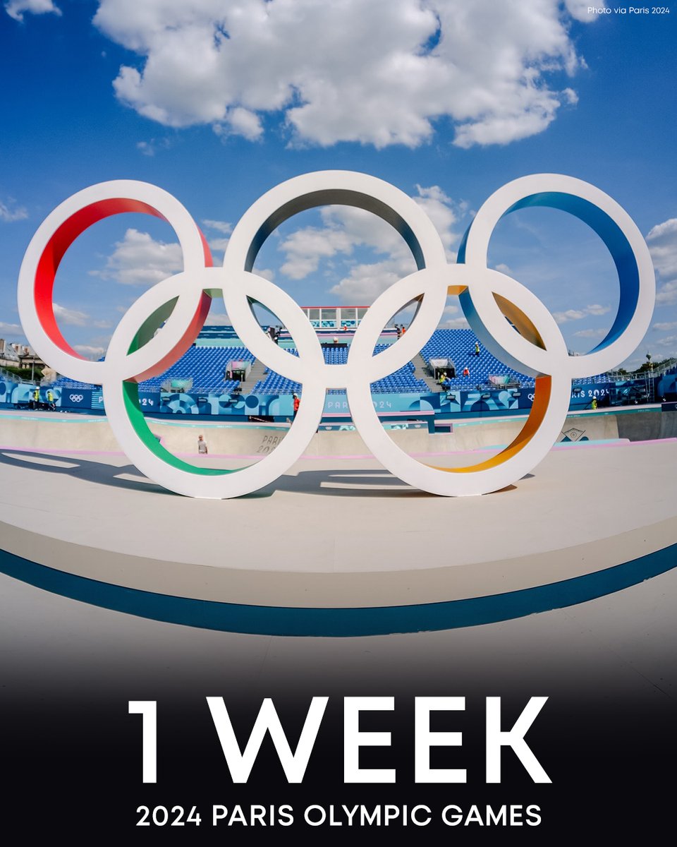 NBCOlympics's tweet photo. ONE WEEK 🇫🇷

Drop the emoji of how you're feeling for the #ParisOlympics. ⤵️ https://t.co/YZNcS5dMa1