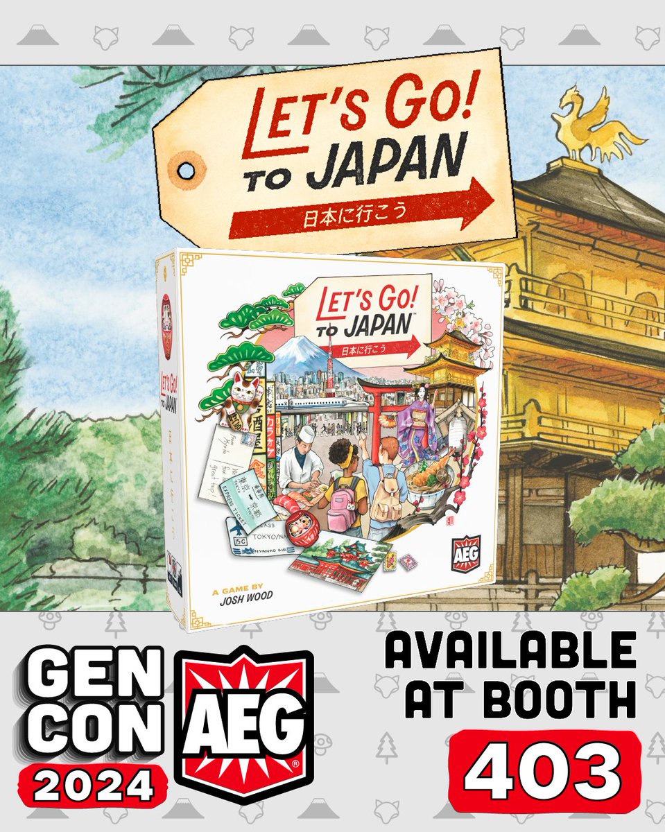 alderac's tweet photo. Going to GenCon? Visit AEG at booth 403! Explore our exciting lineup of games available, including fan favorites like LetΒ΄s Go! To Japan! See you there!
#GenCon #boardgames #tabletopgames #wemakefun https://t.co/xHCvV0pWfC