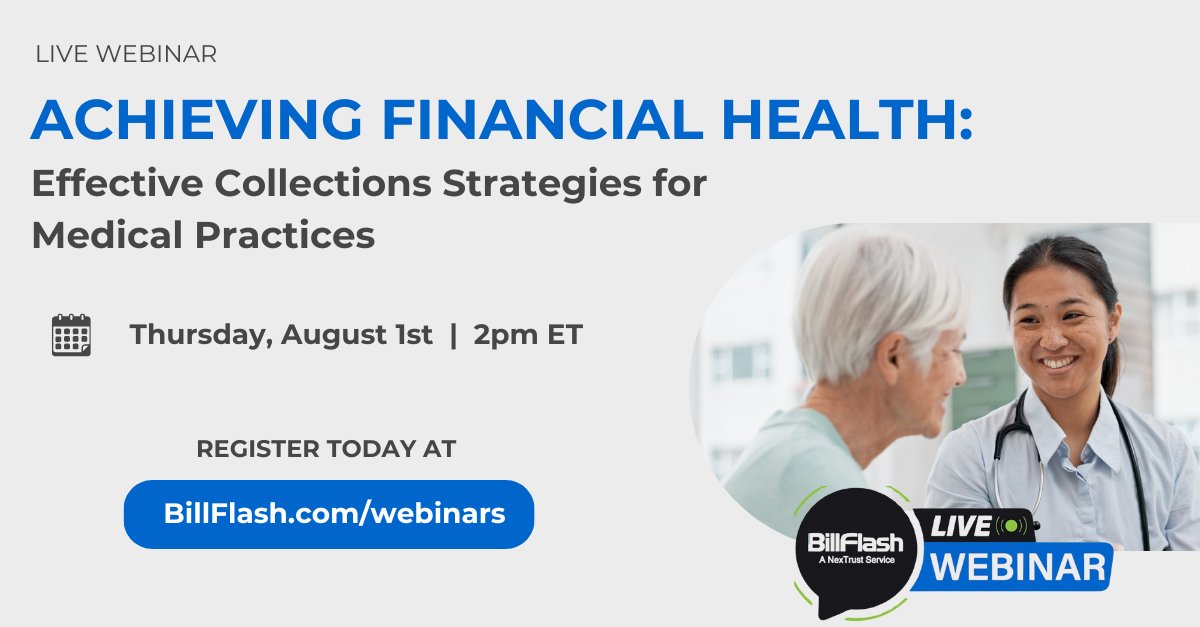 BillFlash_'s tweet image. Are unpaid patient bills affecting your practice&apos;s revenue and cash flow?

Join our webinar to uncover strategies for tackling this issue! Gain insight to improve your #PatientCollections process and boost your practice&apos;s financial health.

Register now: bit.ly/3Lwi6Hi