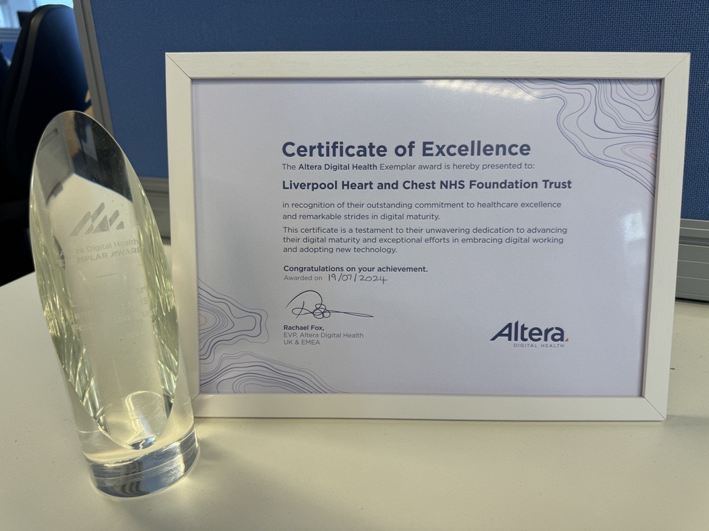 idigitalnhs's tweet image. Today we were honoured at @LHCHFT to be presented with the Altera Digital Health Exemplar Award🏆
This certificate of excellence is a testament to our outstanding commitment to healthcare excellence & remarkable strides in digital maturity!👏
Such great recognition. Well Done!💙