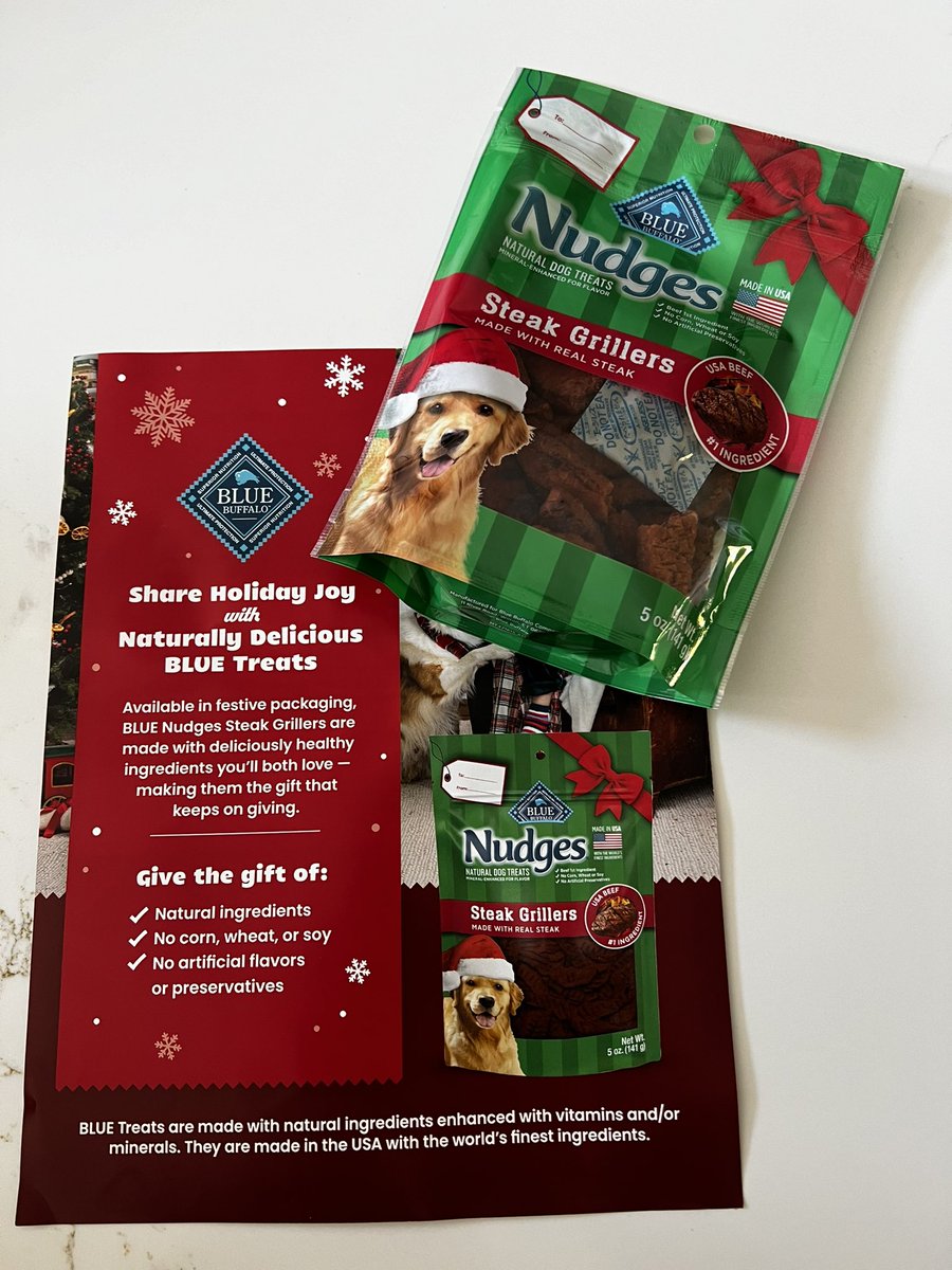 SammaSpot's tweet photo. Christmas in July for our Reggie!! He’s chomping to try these.  #BlueNudgesHoliday @bluebuffalo @RippleStreetFun https://t.co/LiLpXpNYXh