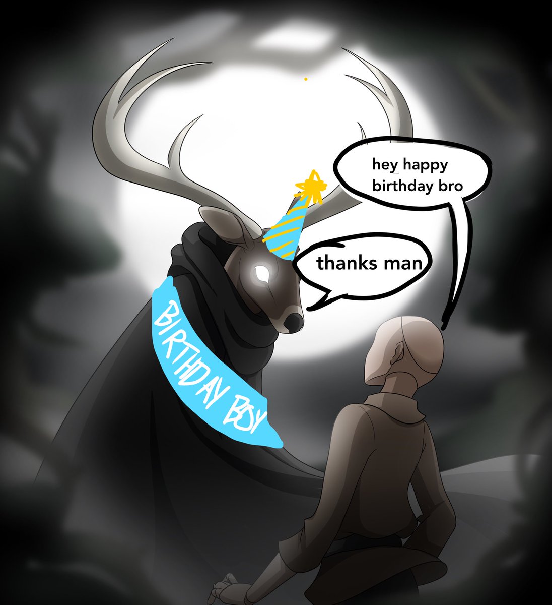 TheSnailSystem's tweet photo. happy birthday to the cryptid deer thing in our head. love that guy
(art by us) https://t.co/8ZqaTJ4qd9