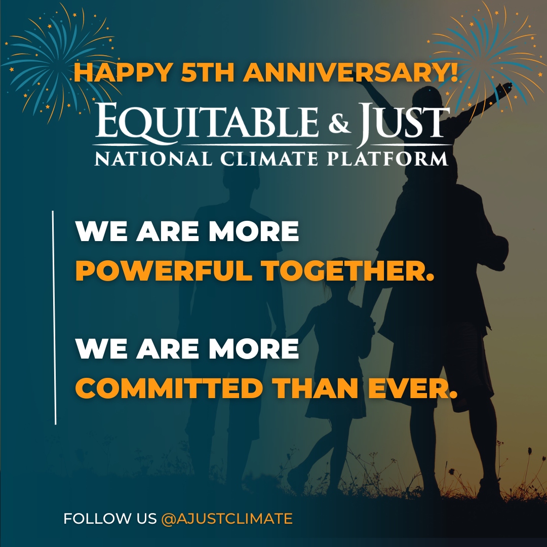 CAPenergypolicy's tweet photo. The Equitable &amp; Just Nat'l Climate Platform helped us win #Justice40, which directs 40% of benefits from federal climate investments to disadvantaged communities. As we mark 5 years, we continue our fight for a bold climate agenda!
Join at https://t.co/LeDciYfCO0 https://t.co/3ti9c3rEZD