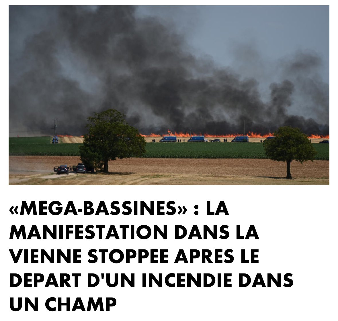 Un champ de blé ravagé par les flammes suite à l’intervention des forces de l’ordre

La vermine conduit la France à une fracture inéluctable. Ainsi les paysans subissant le fruit de ces caprices n’auront pour choix que de se battre face aux fossoyeurs escrologistes. 
Déshonneur.