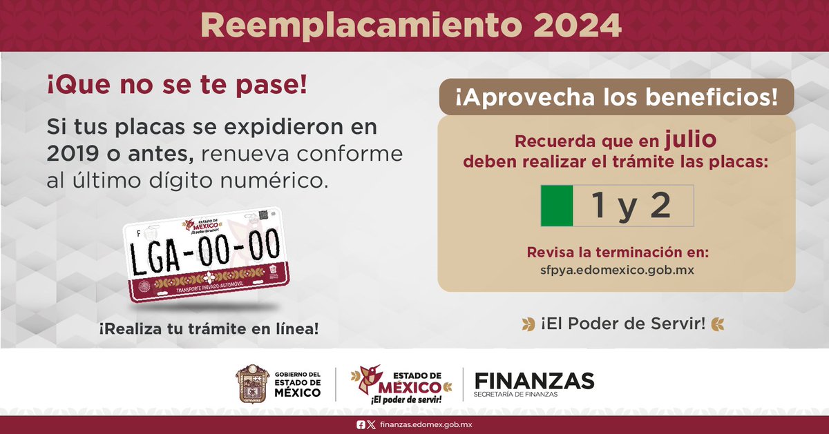 ContribuyenteEM's tweet photo. Si la terminación de tu placa es 1 o 2 ¡es tiempo de renovar! Ingresa a: https://t.co/HymKdQh92Y y comienza tu trámite en línea. https://t.co/SlF6qw4EYj