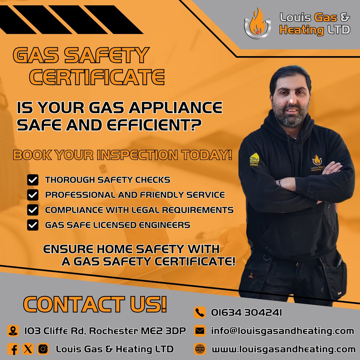Is your home gas safe? Get peace of mind with our comprehensive Gas Safety Certificate
service. Our certified professionals are dedicated to keeping your home and loved ones safe.

Call us: 01634 304241

#LouisGasandHeatingLTD #GasSafetyCertified #HomeSafety